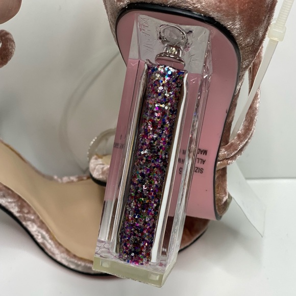 Qupid New New Pink/Clear Glitter Filled Velvet Heels - Picture 6 of 14